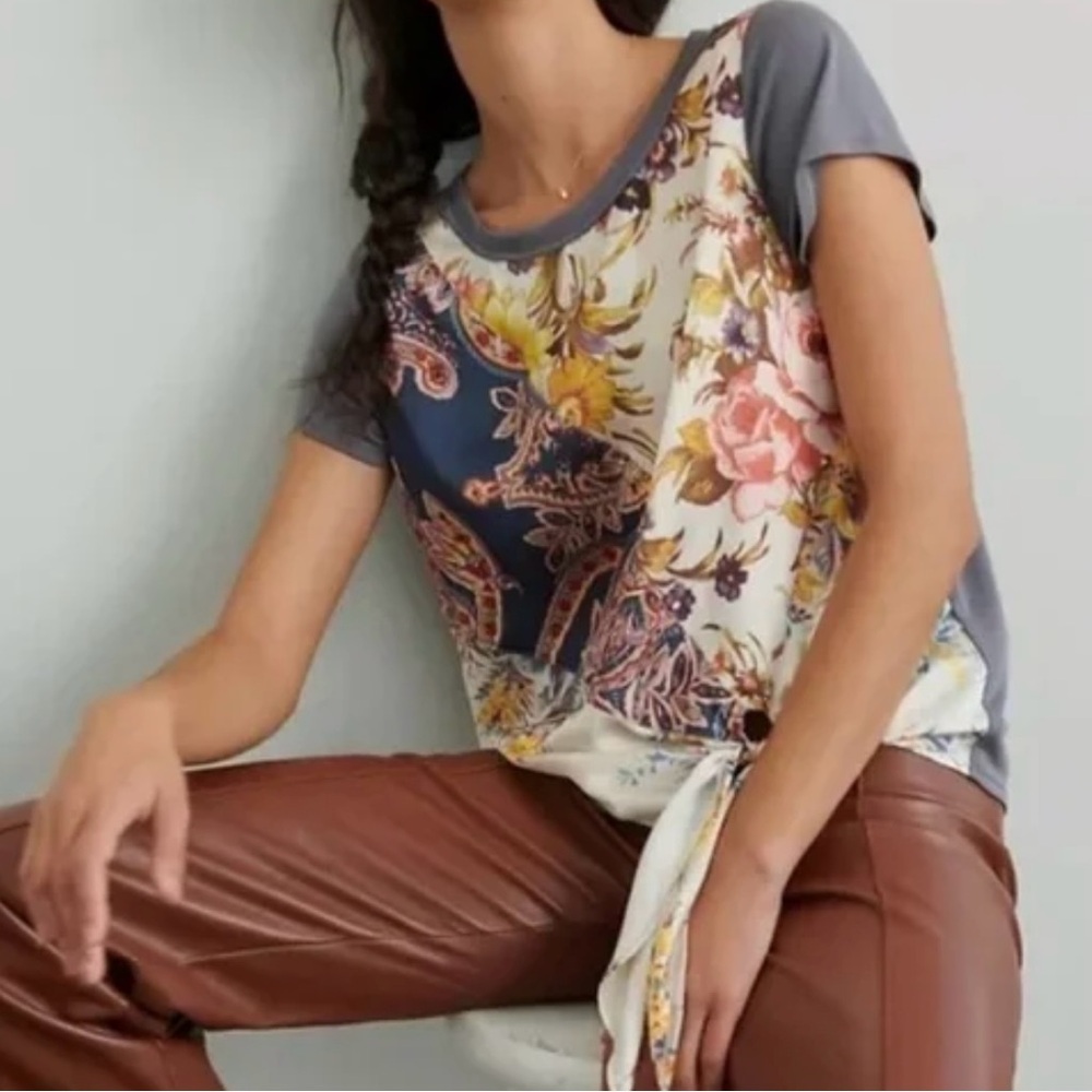 Anthropologie‎ Tiny Jodi Floral front tie blouse Size Medium